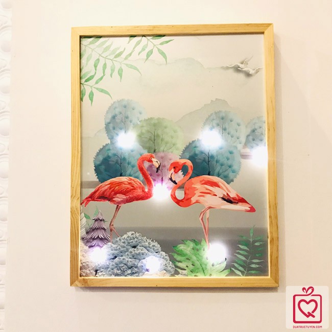 Wooden Wall Painting Led Flamingo Lights 35x45 cm