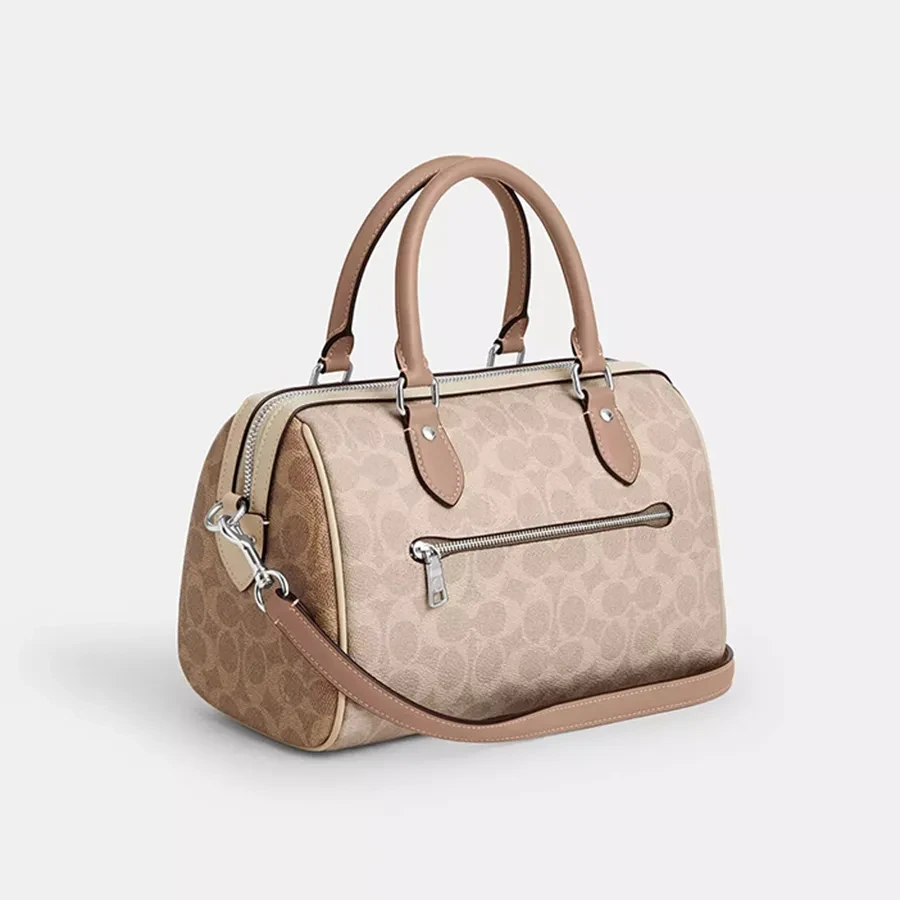Coach Rowan Satchel Bag In Blocked Signature Canvas Silver/Sand/Taupe Multi CW377 Beige Brown