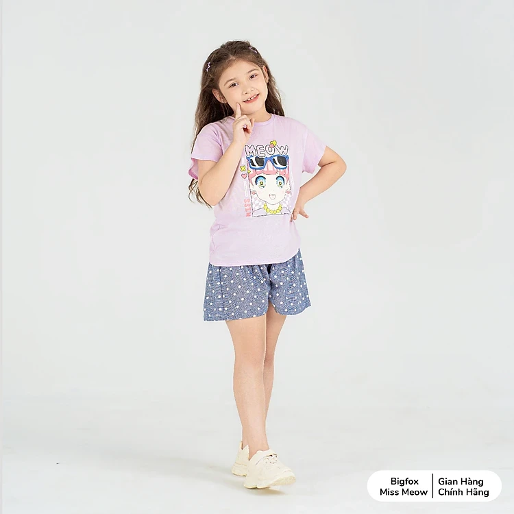Bigfox Miss Meow Summer Girl Clothes Large Size Cotton Mix Short Linen Korean Shape 3,6,9,11 Years Old 30kg 40kg 1949