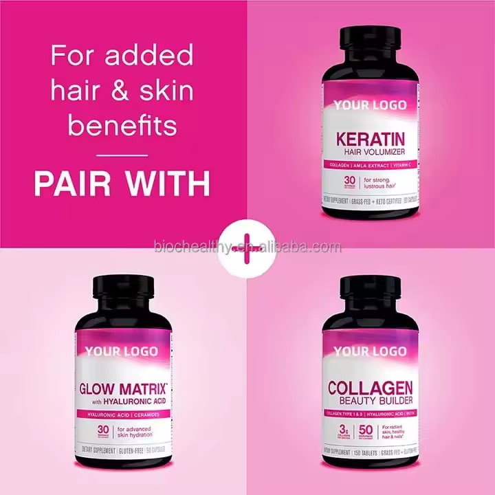 BIOCRICH OEM & ODM Collagen Peptide Tablets Collagen with Vitamin C Hair Skin Nails and Joints Collagen Capsules