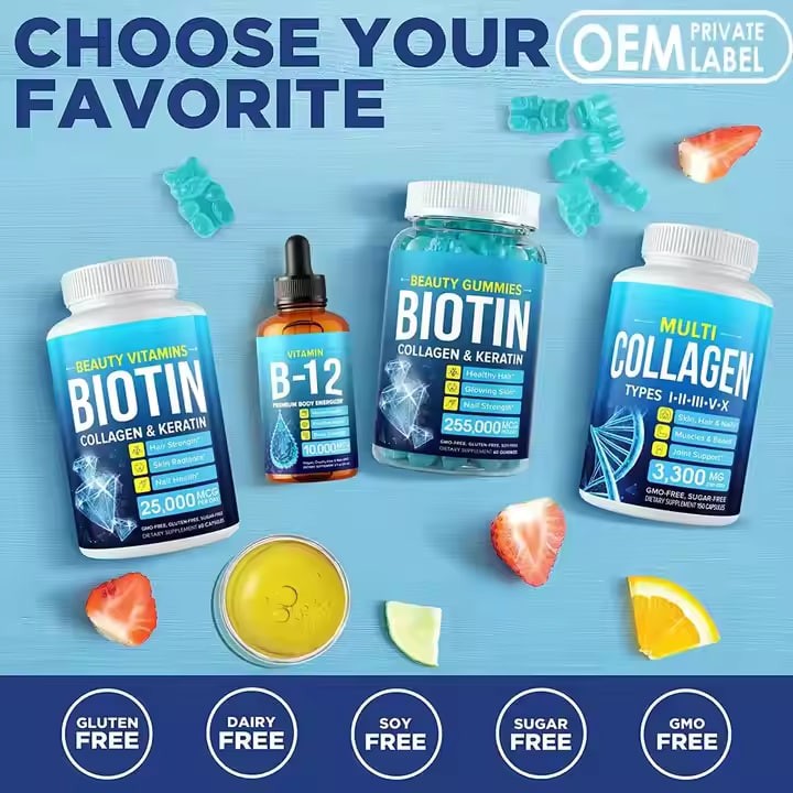 Biocaro OEM Private Label Biotin Collagen Gummy Bear Hair Vitamins