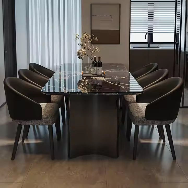 Light Luxury Marble Table Modern Simple Rectangular Home Dining Table and Chair Combination of Small Apartment