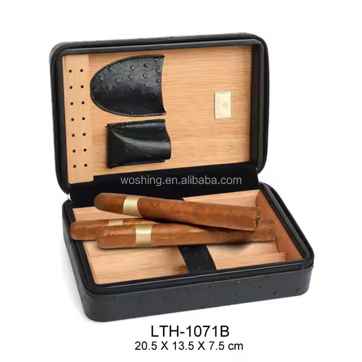 Woshing Wholesales 2024 Luxury Customized Cigar Wooden Humidors Portable Cigars Storage Box Cedar PU Leather Travel Cigar case No reviews yet