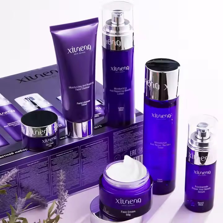 Vegan Natural Anti-Aging Skincare Set Collagen Peptide Face Wash Serum Cream Eye Cream Vitamin C Day Night Whitening Private