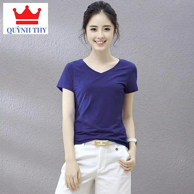 Women's T-shirt with a heart neck, beautiful cotton plain T-shirt, easy to wear and easy to coordinate, wear in four seasons
