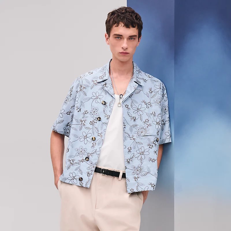"Fleurs technique" short-sleeve overshirt