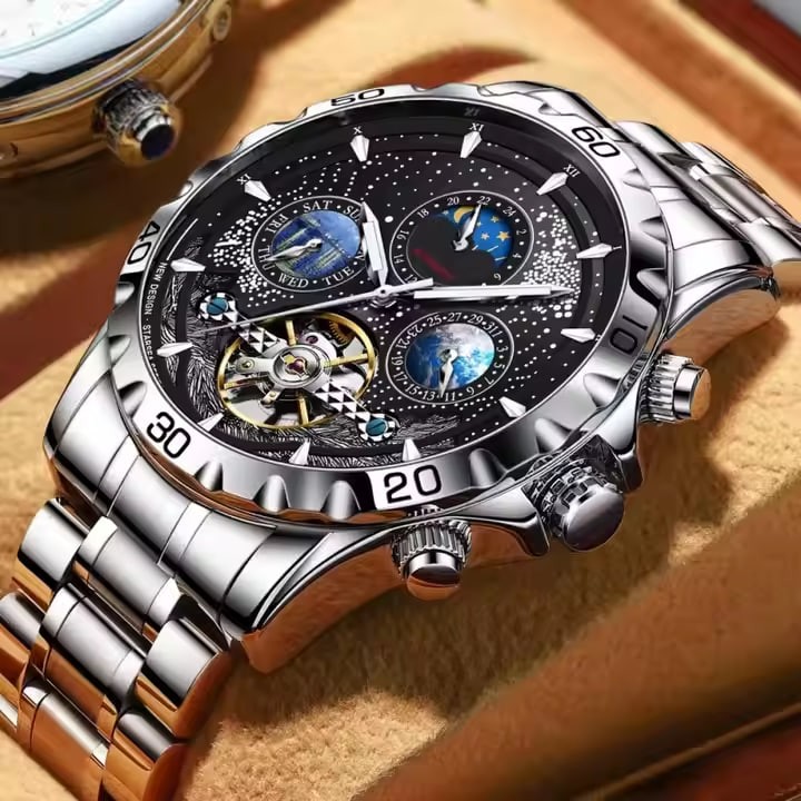 OEM New Fashion Luminous Multi-function Mechanical Wrist Watch for Men Classic Design Moon Phase Watch Wholesale Automatic Watch