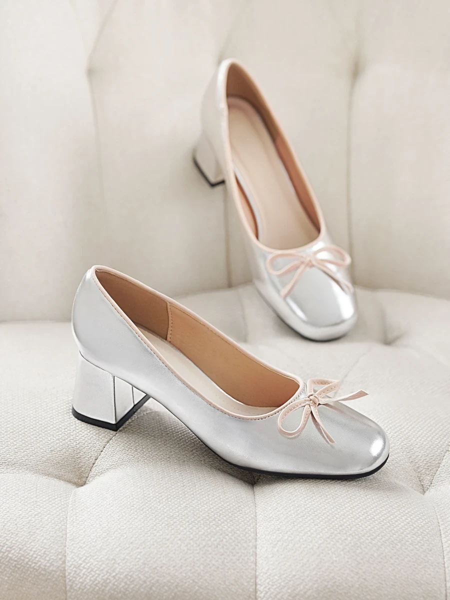 DILY High Heels Round Toe with Youthful Bow, 5cm High Square Heel DL0553
