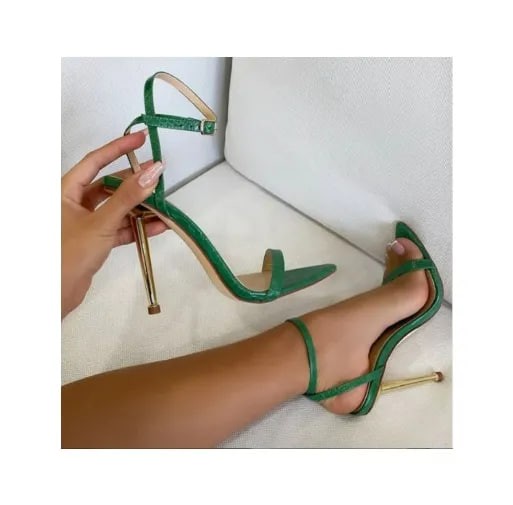 Spring and Summer New Ultra High Heel Metal Plating With Pointed Cross Strap Roman Sandals