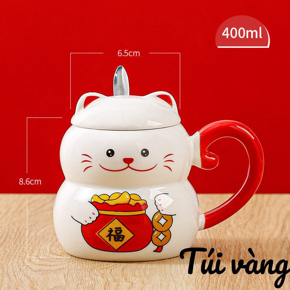 Porcelain cups / glasses of the god of fortune waving their hands to show their fortune, good luck and fortune used to drink water, tea, souvenirs