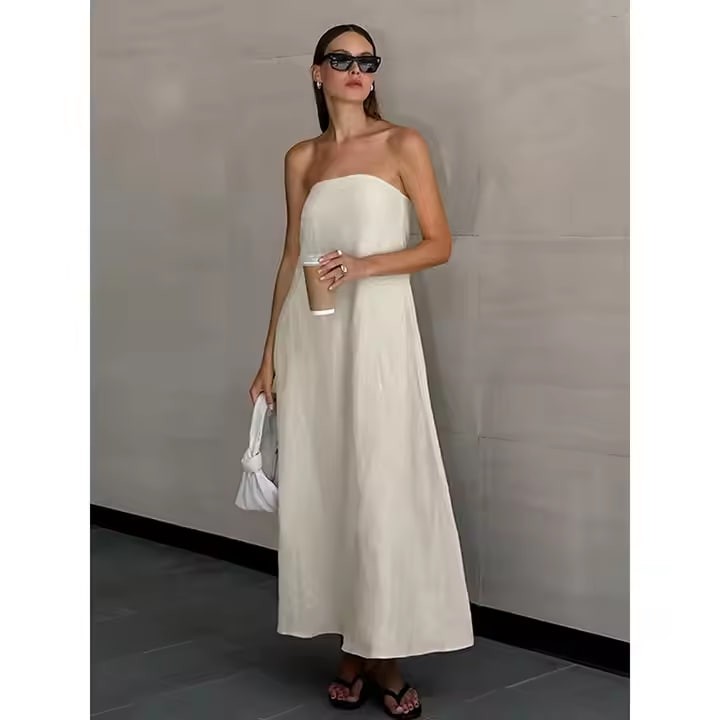Hot Selling Premium Women's Summer Maxi Dress Elegant Casual Sexy Style Double Sheath Skirt Natural Waist Wrinkle Breathable