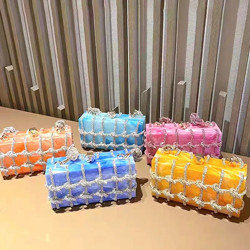 PVC Clutch Bag Evening Bags Rhinestone Purses and Handbags Wholesale Wallet Handle Handbags for Women Luxury Designer Bags