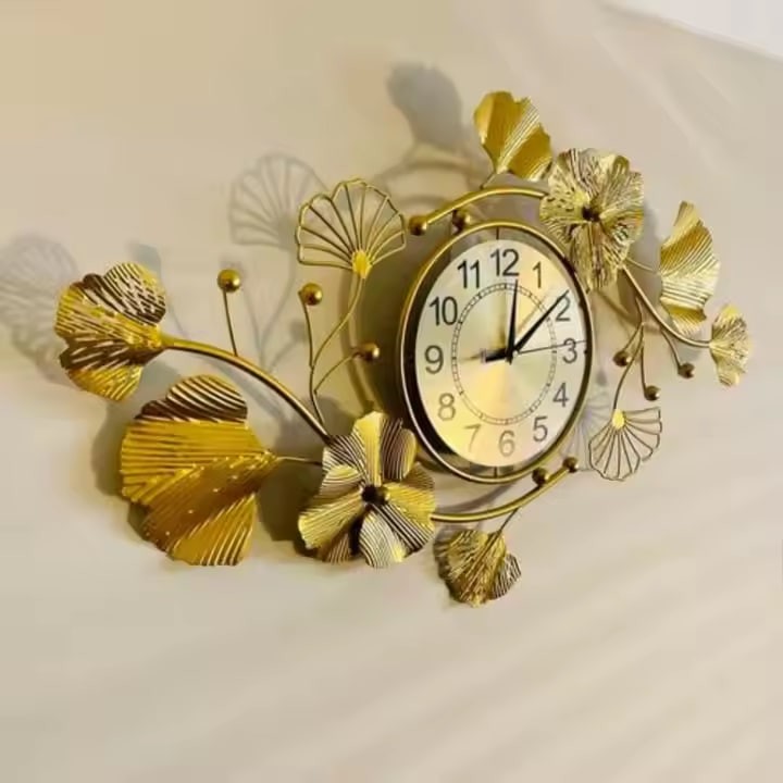 Modern Design Decorative Wall Clock With Metal Wall Clock Gingko Leaf Wall Clock Items for Living Room Bedroom Office Hall