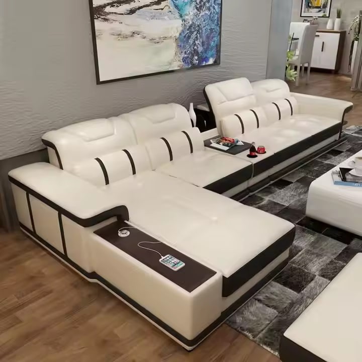 Modern Cheap Sofas l Shape White Luxury Leather Corner Sectional Sofa Set Furniture Living Room