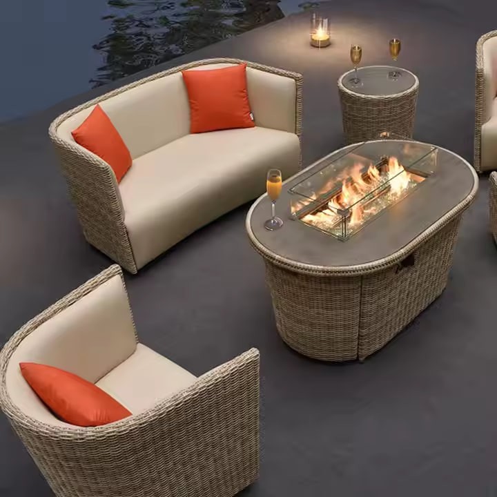 Garden Sofas Factory Garden Patio Outdoor Rattan Furniture Sale Water Proof Rattan Sofa Sets with Fire Pit