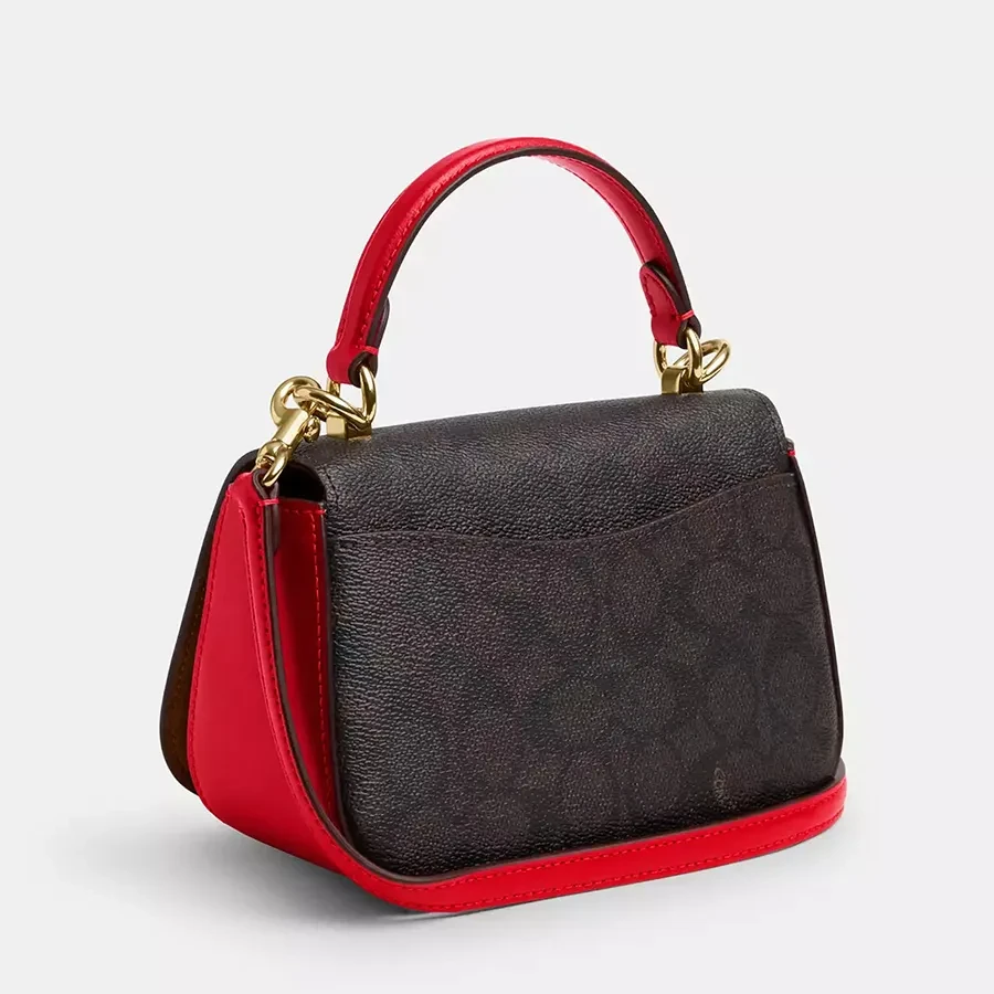 Coach Lysa Top Handle Bag In Signature Canvas Gold/ Walnut/ Bold Red CX809 Black Brown Red Crossbody Bag