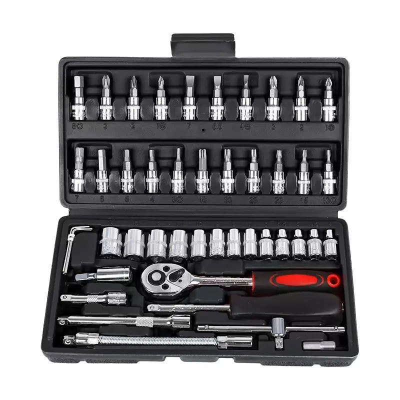 46 Pieces Socket Wrench Set Material Chrome Vanadium Steel Hand Auto Repair Tools Set Box Household Items