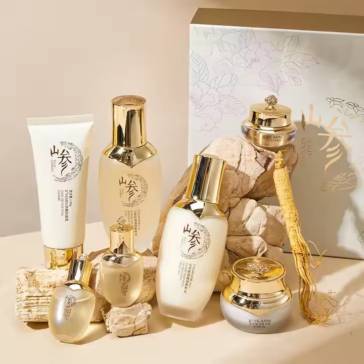 Private Label Organic Skin Care Set Wild Ginseng Anti-Aging Whitening Face Care Kit with Vitamin C and Aloe for Acne Treatment