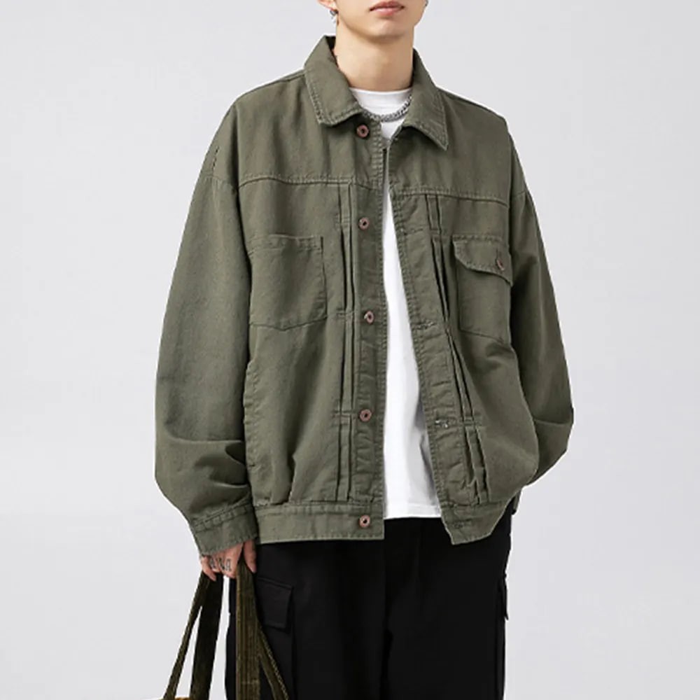 OEM Custom Men Canvas Work Jacket Men Casual Outdoor Streetwear Washed Vintage Turn-down Collar Oversize Jacket for Men