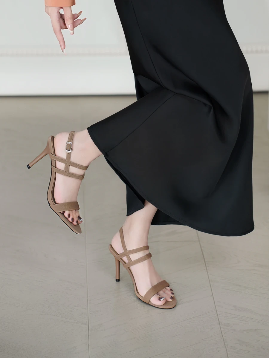 DILY High Heel Sandals with Slender Strap Design, Luxury Leather 8cm Height DL0572