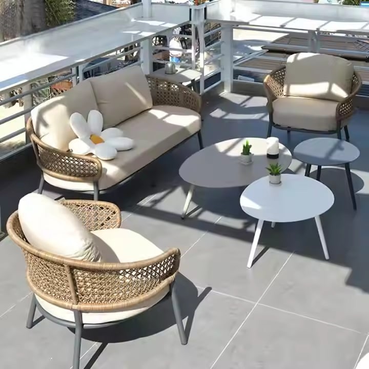Nordic Outdoor Sofa Chair Designer Villa Leisure Aluminum Rattan Rope Woven Outdoor Garden Balcony Rattan Chair Sofa