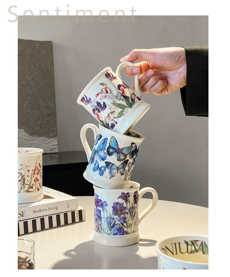 European Garden Retro Pattern Porcelain Cups 380ml
