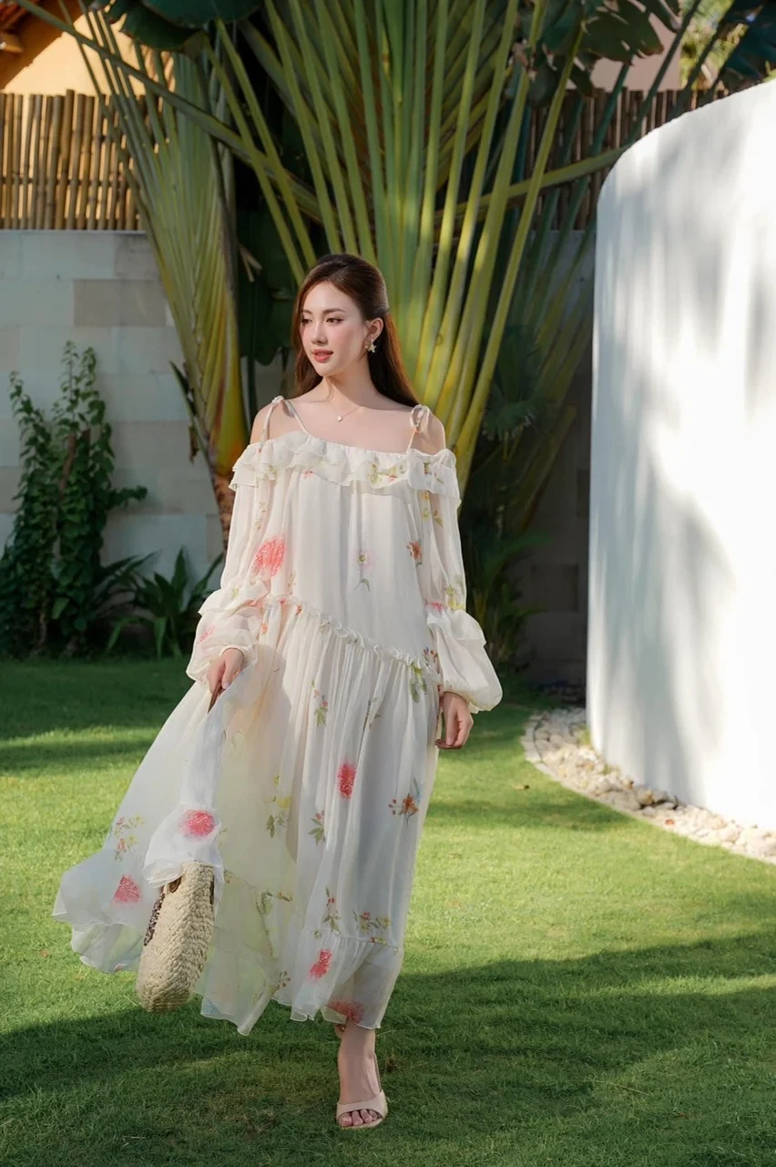 Sofia Hoa Kem slanted silk maxi dress