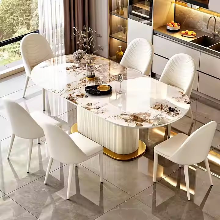Modern Nordic Design Cream Marble Top Dining Table Set Wind Rock Plate with Steel Materials for Home Office or Restaurant Bar