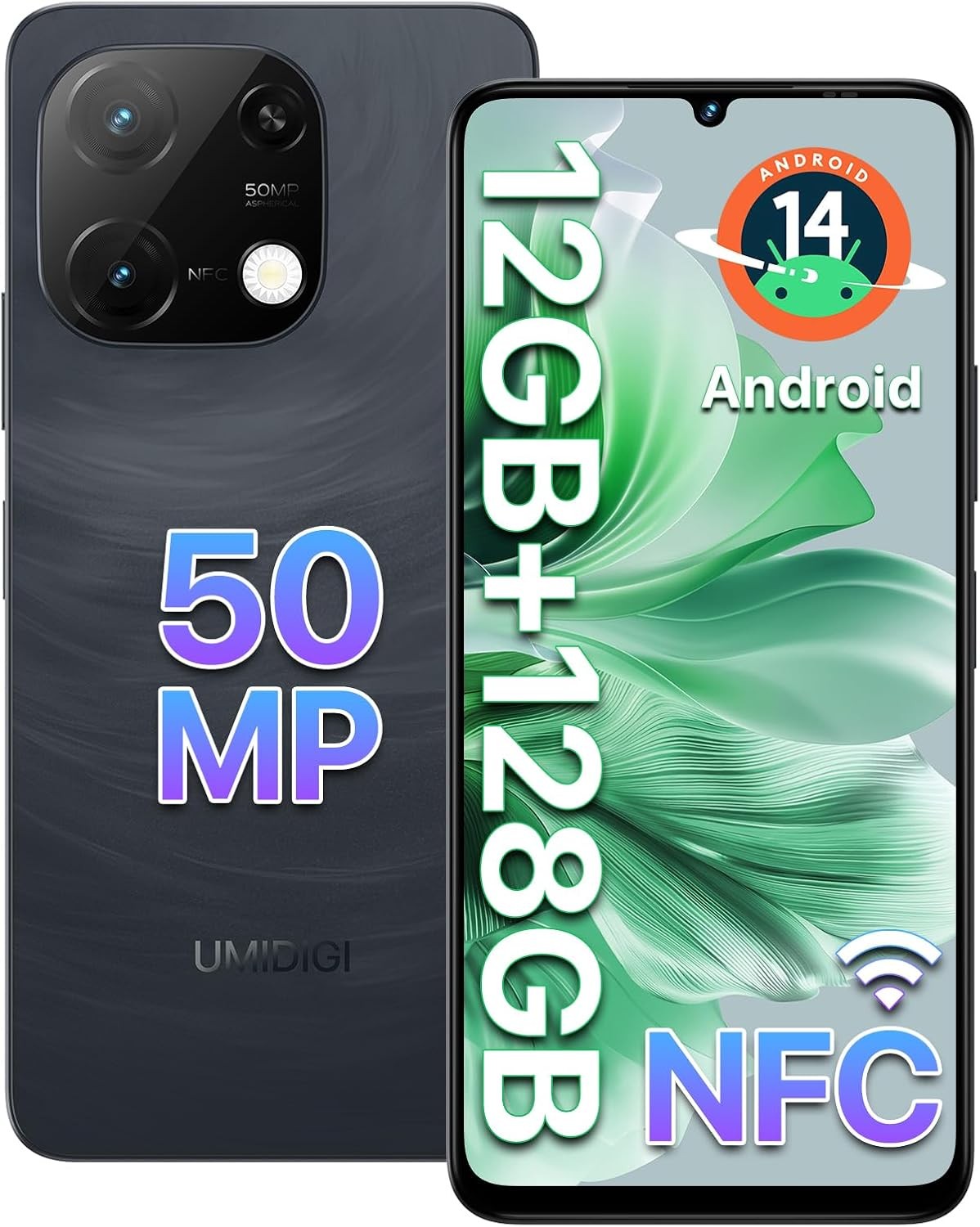 UMIDIGI G9C Mobile Phones, Android 14 Phone,NFC, 12(6+6)GB+ 128GB, 6.75" HD+90Hz,50MP AI Camera,Bluetooth 5.4, 5000mAh,Sim-Free & Unlocked Mobile Phones, Smartphone 4G Dual SIM/Face ID/GPS/OTG (Black)