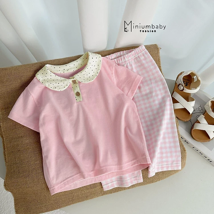 Cool soft cotton clothes for children lotus neck shorts shorts for girls from 1 year old to 6 years old Weight from 8kg to 23kg Height under 120cm Wear daily, go to school, go out, in spring, summer, 