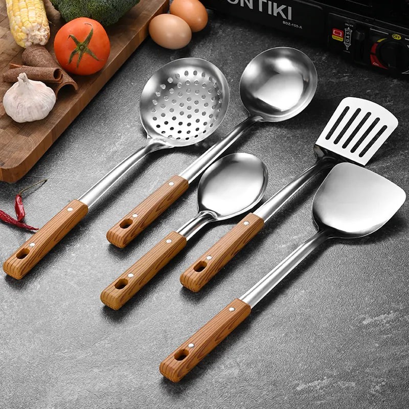 Cheap 5 Pcs Ladle Skimmer Household Cooking Tool Spoon Skimmer Slotted Spatula Stainless Steel Kitchen Cooking Utensils Sets