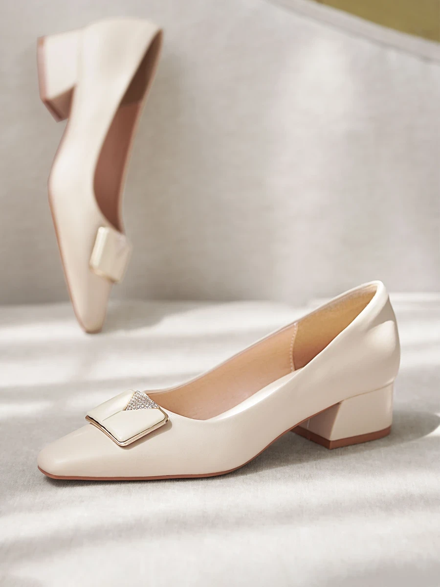 DILY High Heels with Square Toe Design Luxury Buckle 3.5cm Height DL0555